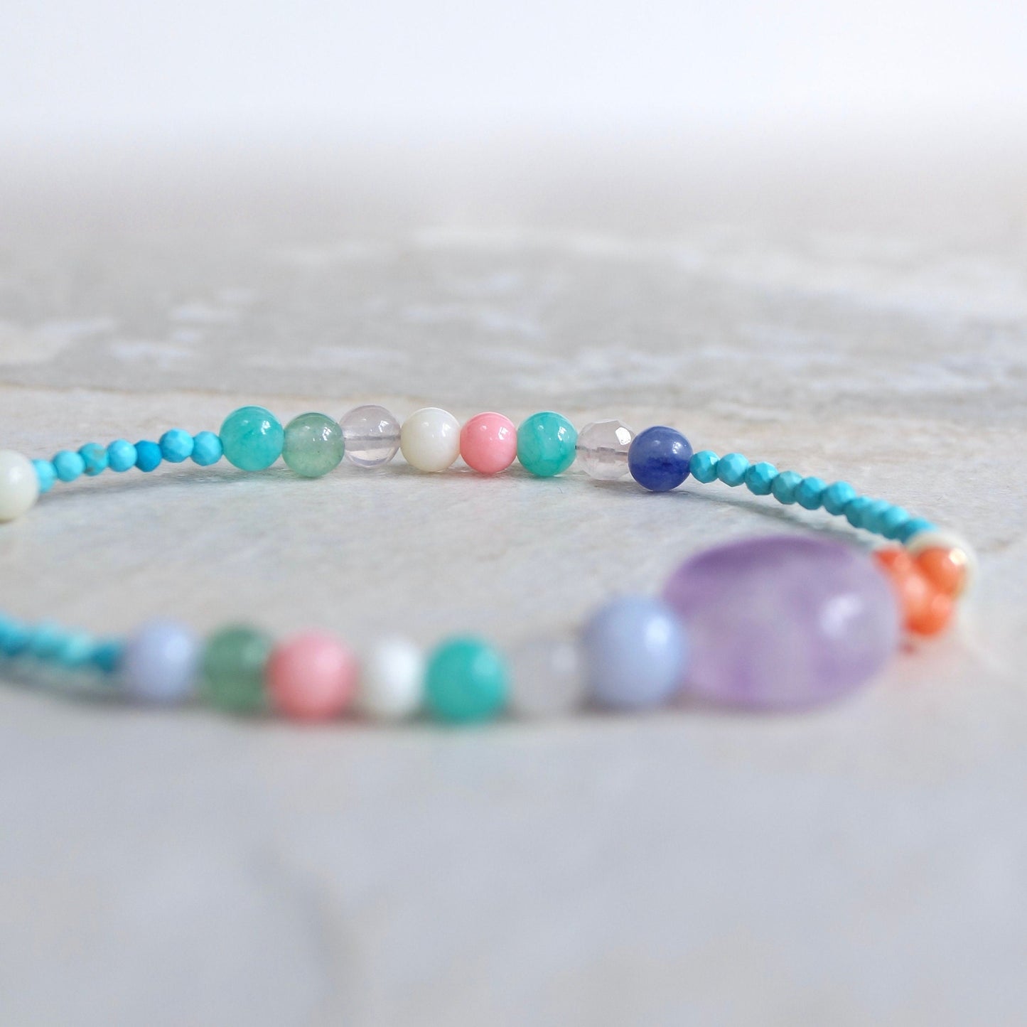 14K Solid Gold: Rainbow Gemstone Bracelet | Turquoise Bracelet | Pastel Multi Color Gemstones | Bohemian | Fine Jewelry