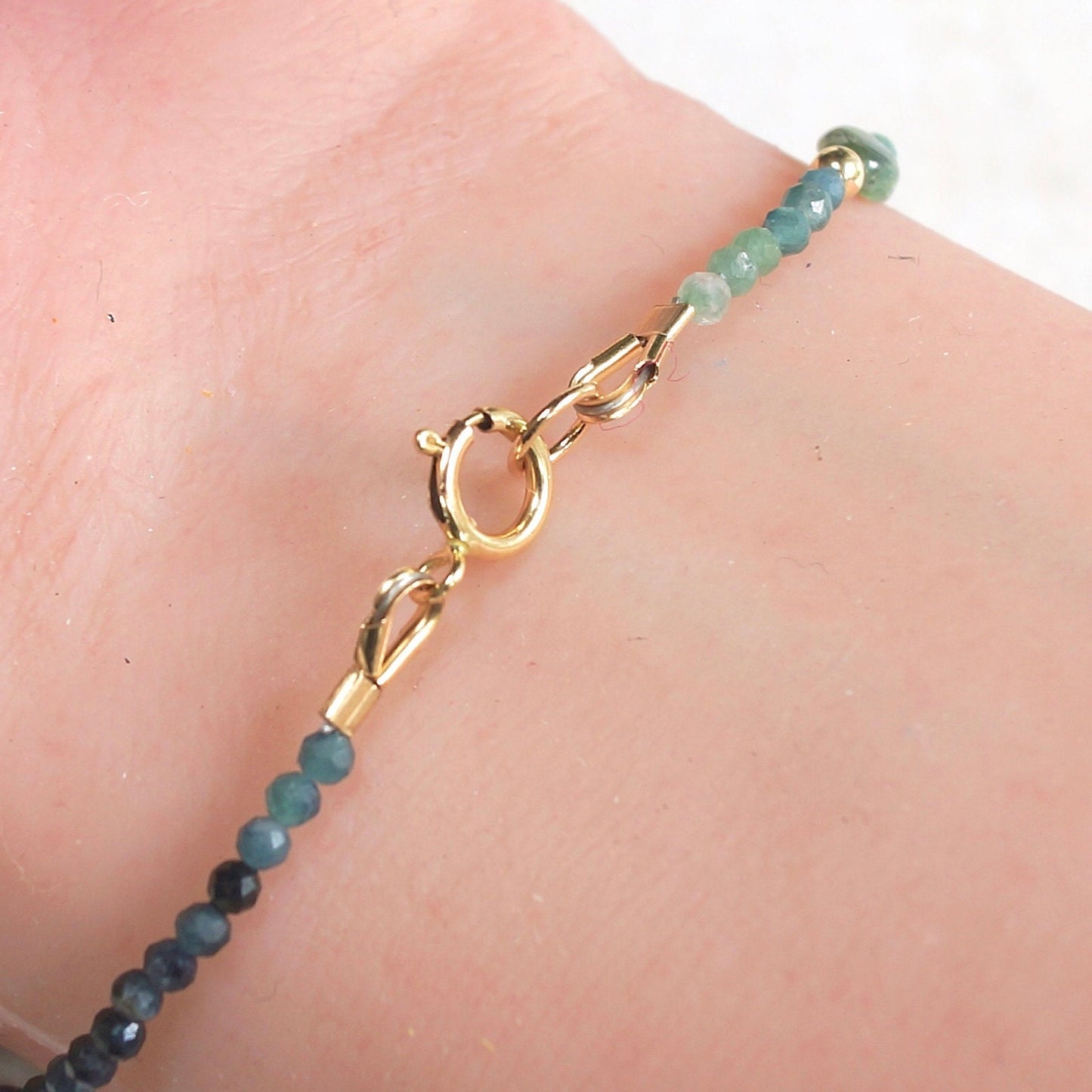 14K Solid Gold: Tourmaline Bracelet | 2.5mm | Ombre | Teal Blue | Pink Green | Ocher