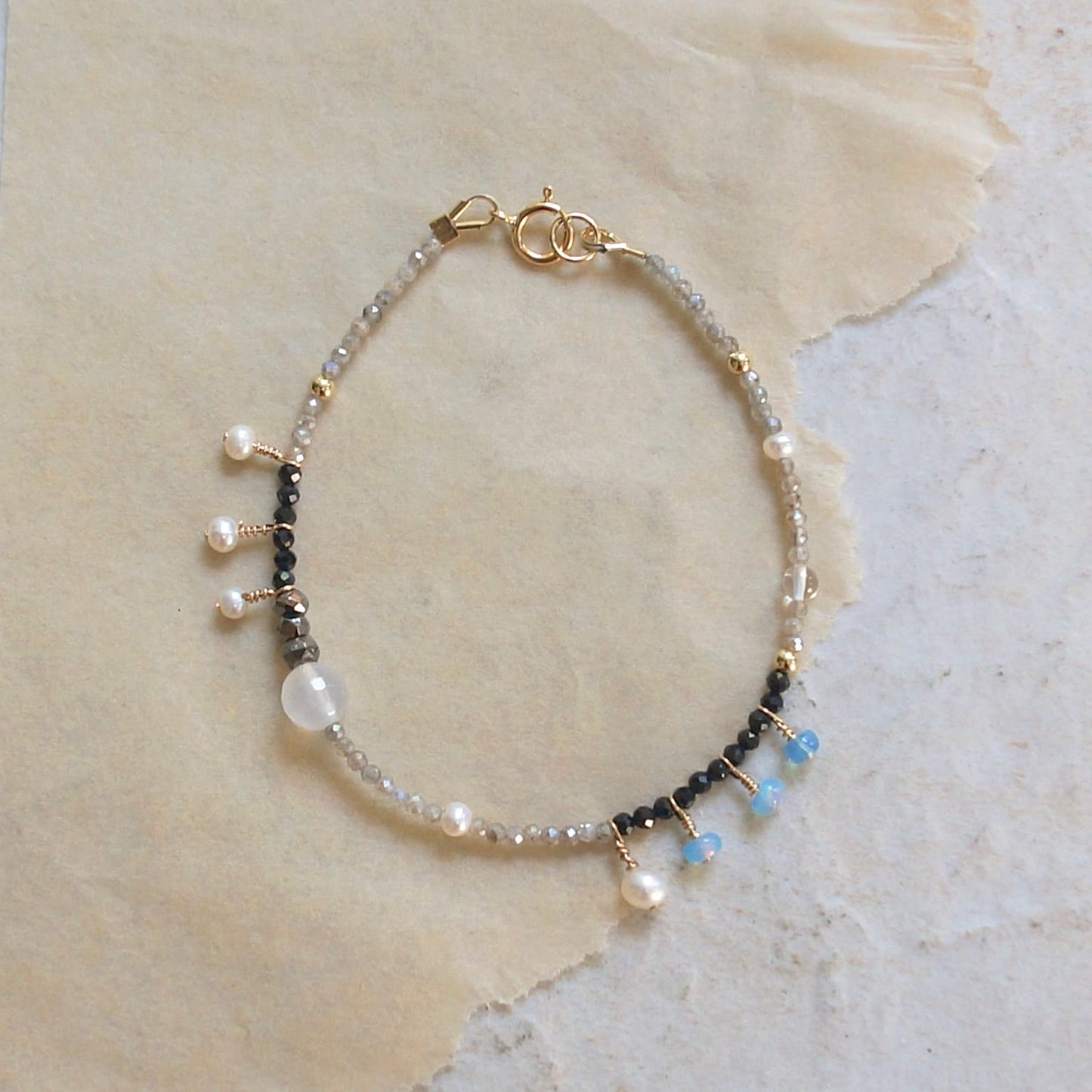 14K Solid Gold: Labradorite| 2mm | Gray Black | Fine Jewelry