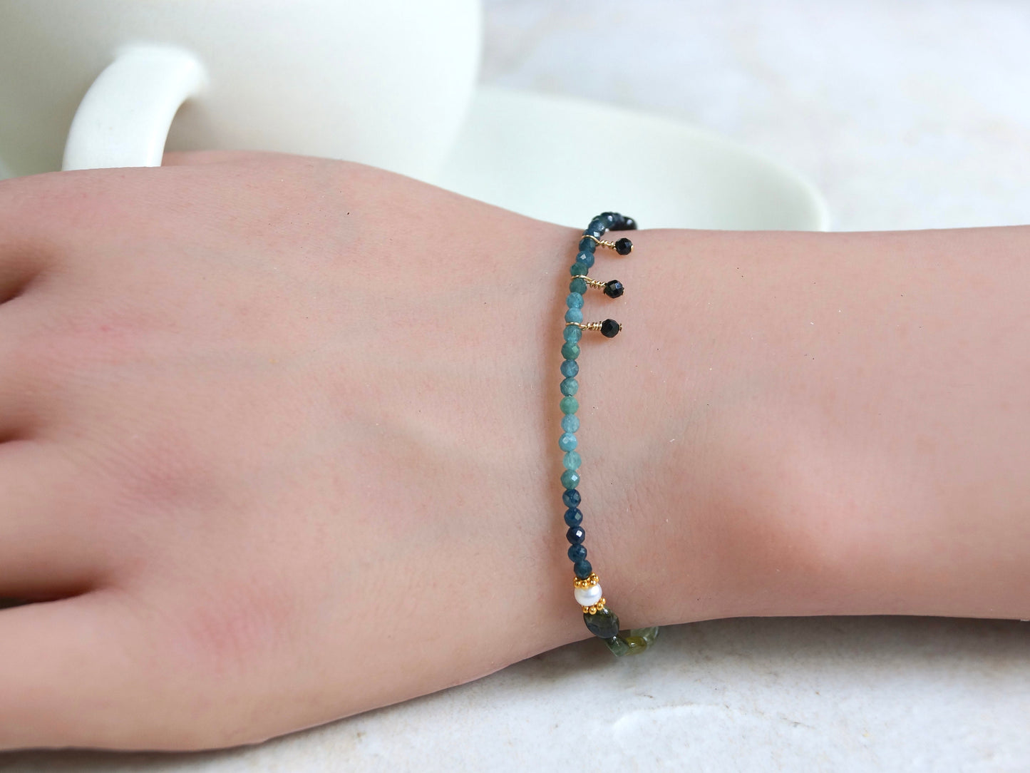 14K Solid Gold: Blue Tourmaline Bracelet | 2mm | Teal Blue| Fine Jewelry