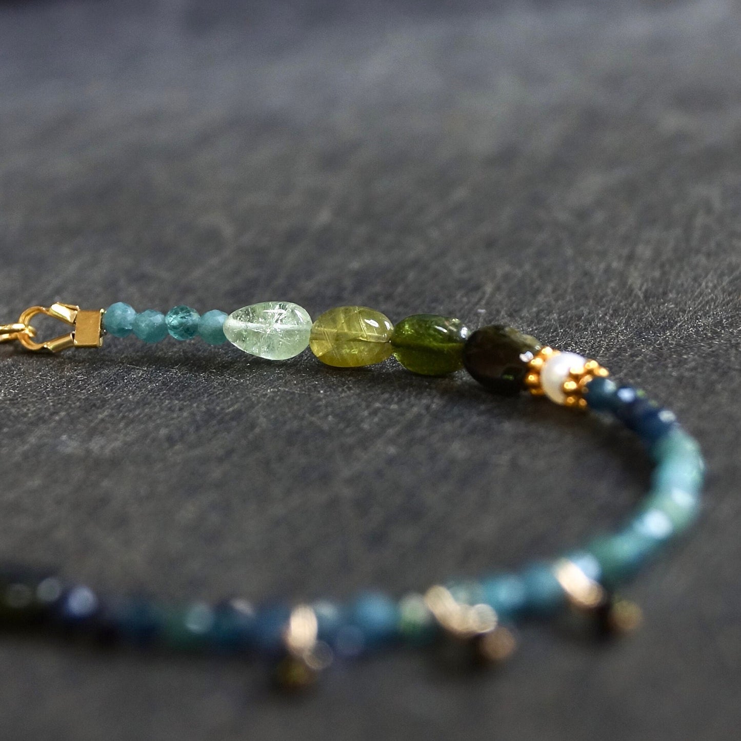 14K Solid Gold: Blue Tourmaline Bracelet | 2mm | Teal Blue| Fine Jewelry