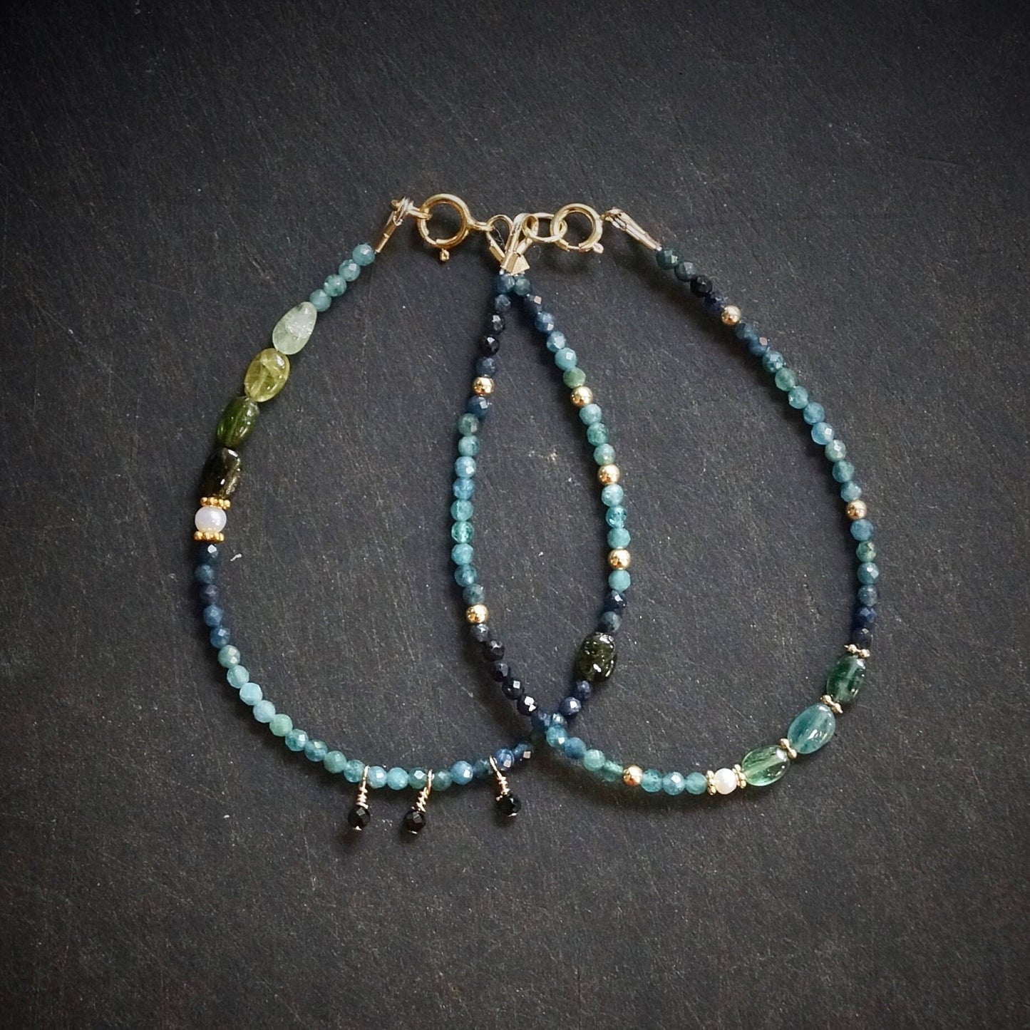 14K Solid Gold: Blue Tourmaline Bracelet | 2mm | Teal Blue| Fine Jewelry