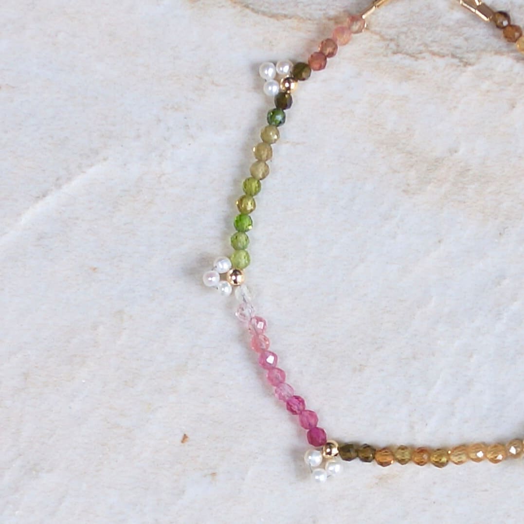 14K Solid Gold: Tourmaline Bracelet | 2.5mm | Charm Bracelet | Watermelon| Multi Color| Ombre Tourmaline| Fine Jewelry