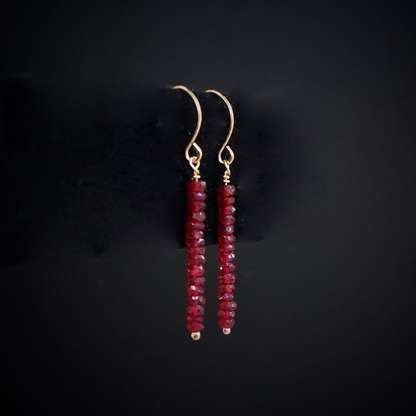 14K Solid Gold: Dainty Ruby Earrings | 2mm | Red Ruby | Dangle | Minimalist | Drop Earrings | Fine Jewelry | July Birthstone