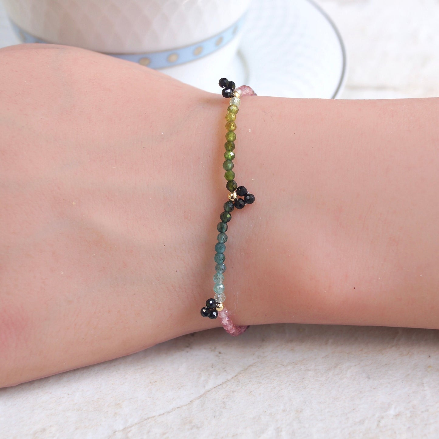 14K Solid Gold: Tourmaline Bracelet | 2.5mm | Black Tourmaline | Watermelon| Multi Color| Ombre Tourmaline| Fine Jewelry