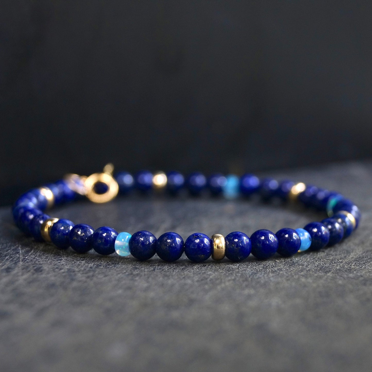 14K: Lapis Lazuli Mens Bracelet | 4mm | Blue Opal | Fine Jewelry