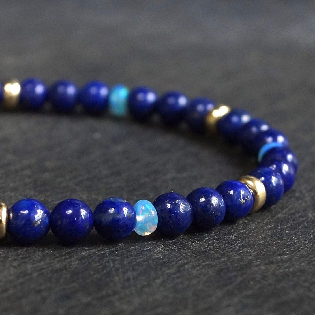 14K: Lapis Lazuli Mens Bracelet | 4mm | Blue Opal | Fine Jewelry