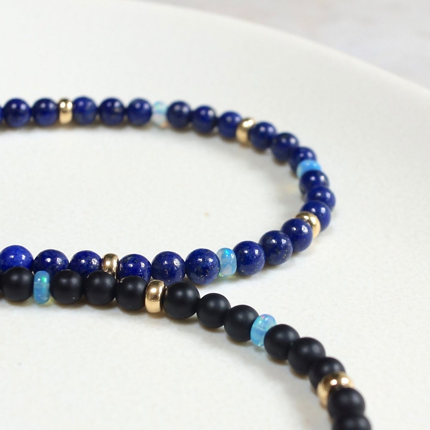 14K: Lapis Lazuli Mens Bracelet | 4mm | Blue Opal | Fine Jewelry