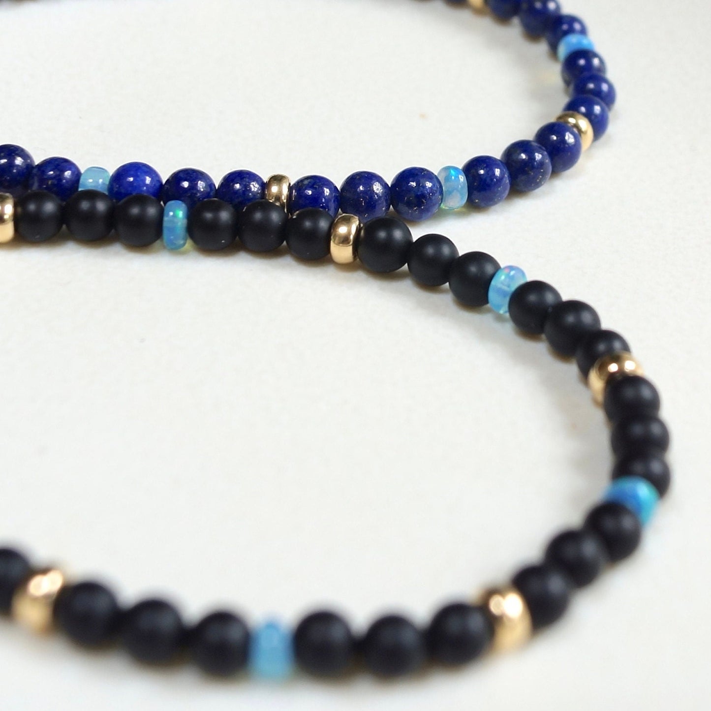 14K: Matte Black Onyx Mens Bracelet | 4mm | Blue Opal | Fine Jewelry