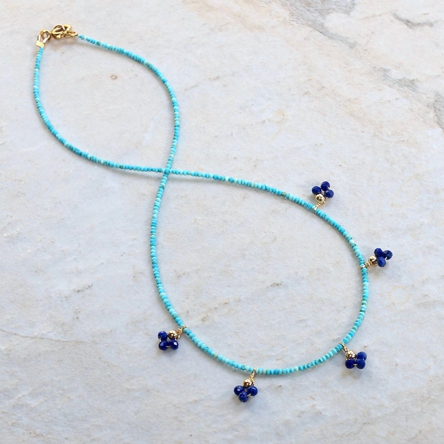 14k Solid Gold: Turquoise Necklace | Lapis Lazuli Necklace | Fine Jewelry | Little Charms