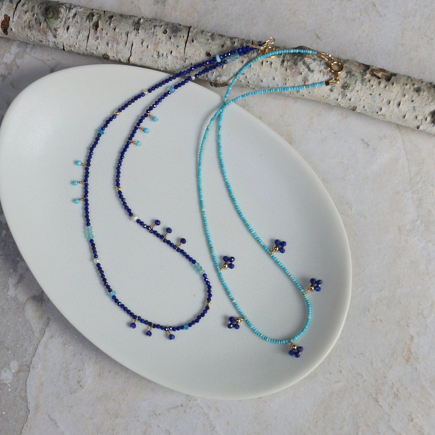 14k Solid Gold: Turquoise Necklace | Lapis Lazuli Necklace | Fine Jewelry | Little Charms