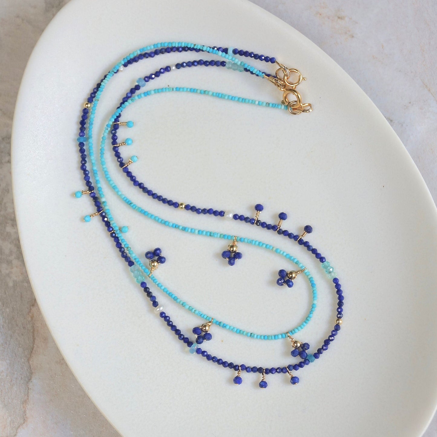 14k Solid Gold: Turquoise Necklace | Lapis Lazuli Necklace | Fine Jewelry | Little Charms