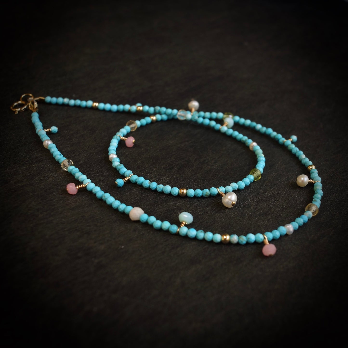 14k Solid Gold: Turquoise Necklace| 2.5mm | Fine Jewelry