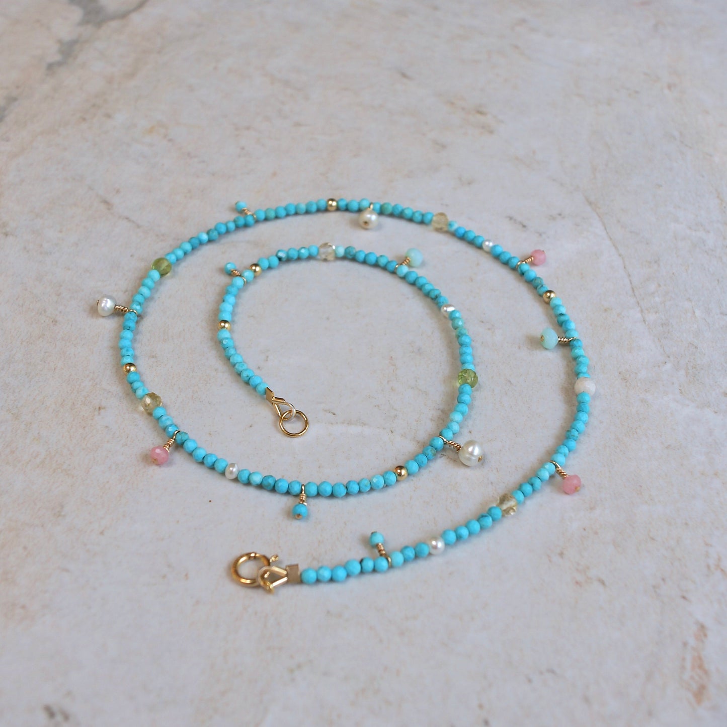 14k Solid Gold: Turquoise Necklace| 2.5mm | Fine Jewelry