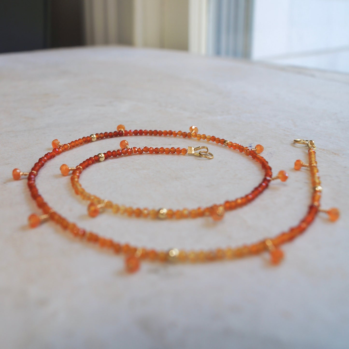 14k Solid Gold: Carnelian Cham Necklace| 2mm | Fine Jewelry