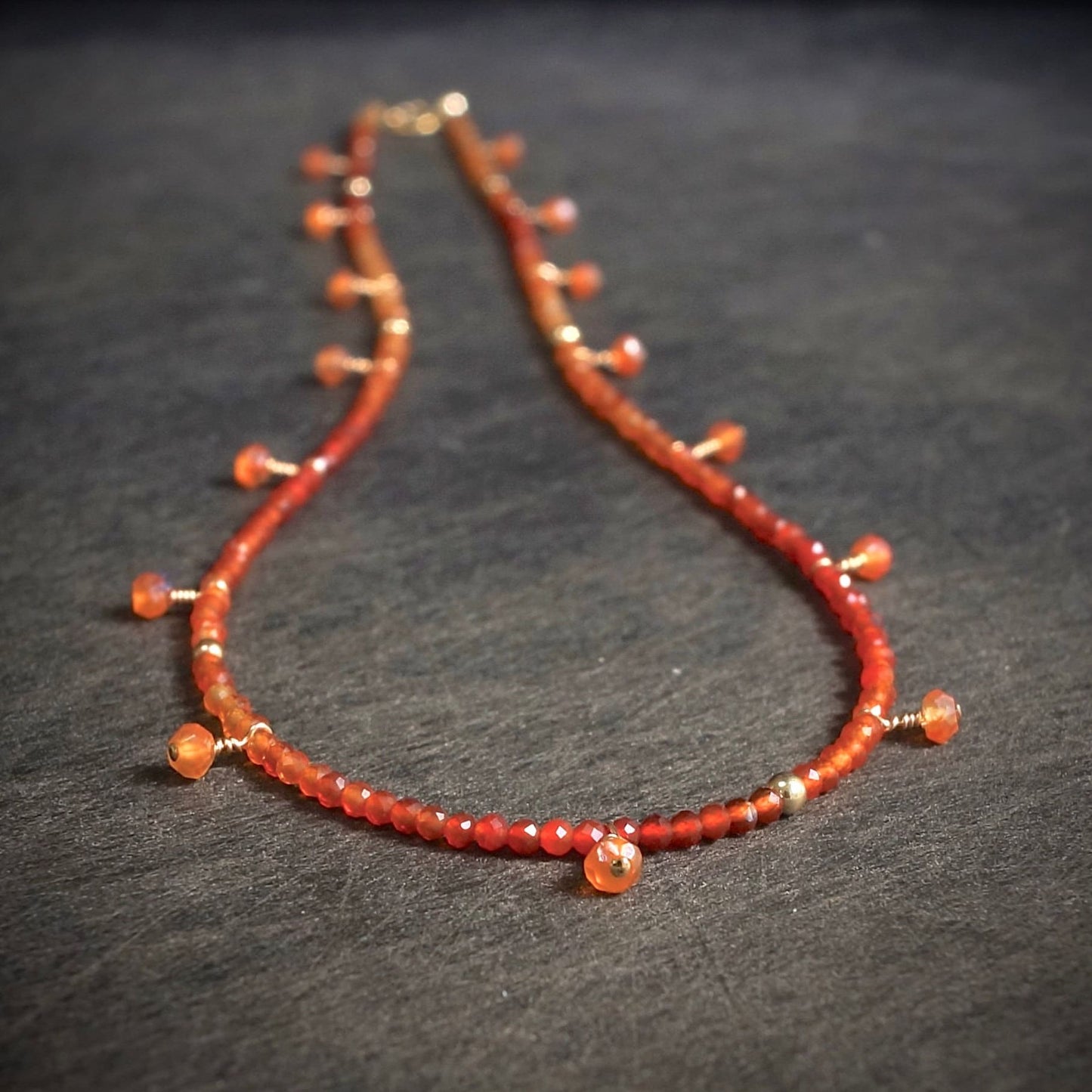 14k Solid Gold: Carnelian Cham Necklace| 2mm | Fine Jewelry