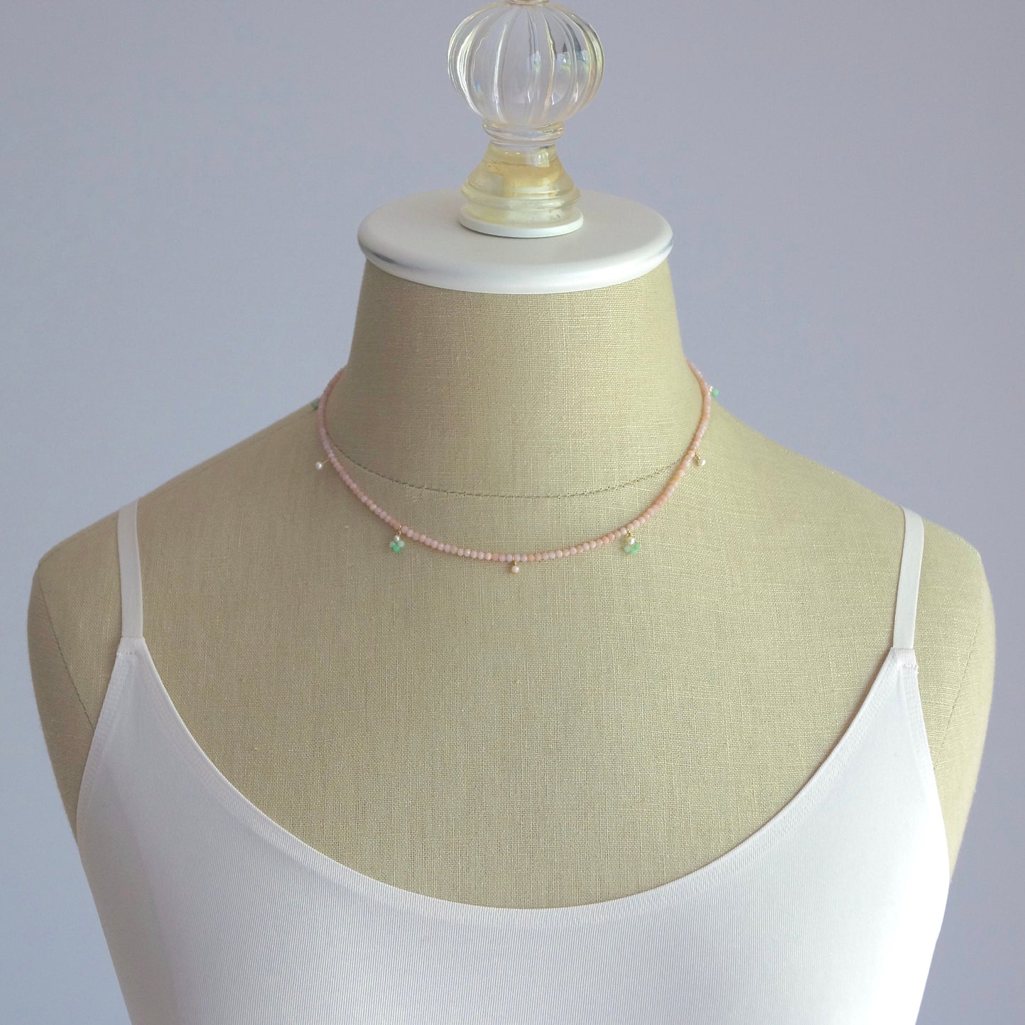 14K: Pink Opal Necklace| 2.5mm | Pastel Pink Gemstone |Bead Necklace |Dainty Necklace | Fine Jewelry| For Wife| Anniversary Gift