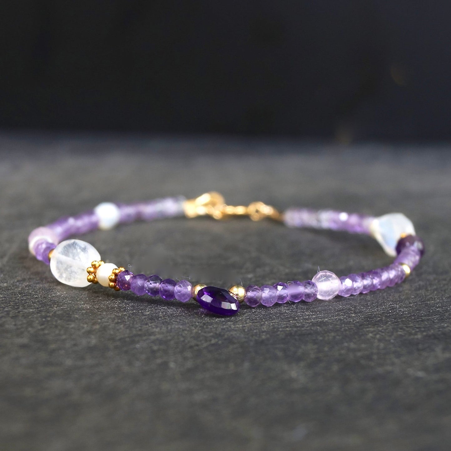 14K: Amethyst Bracelet | 2.5mm | Pastel purple & Pink | Spiritual Bracelet | Boho| Delicate  | Fine Jewelry | Anniversary