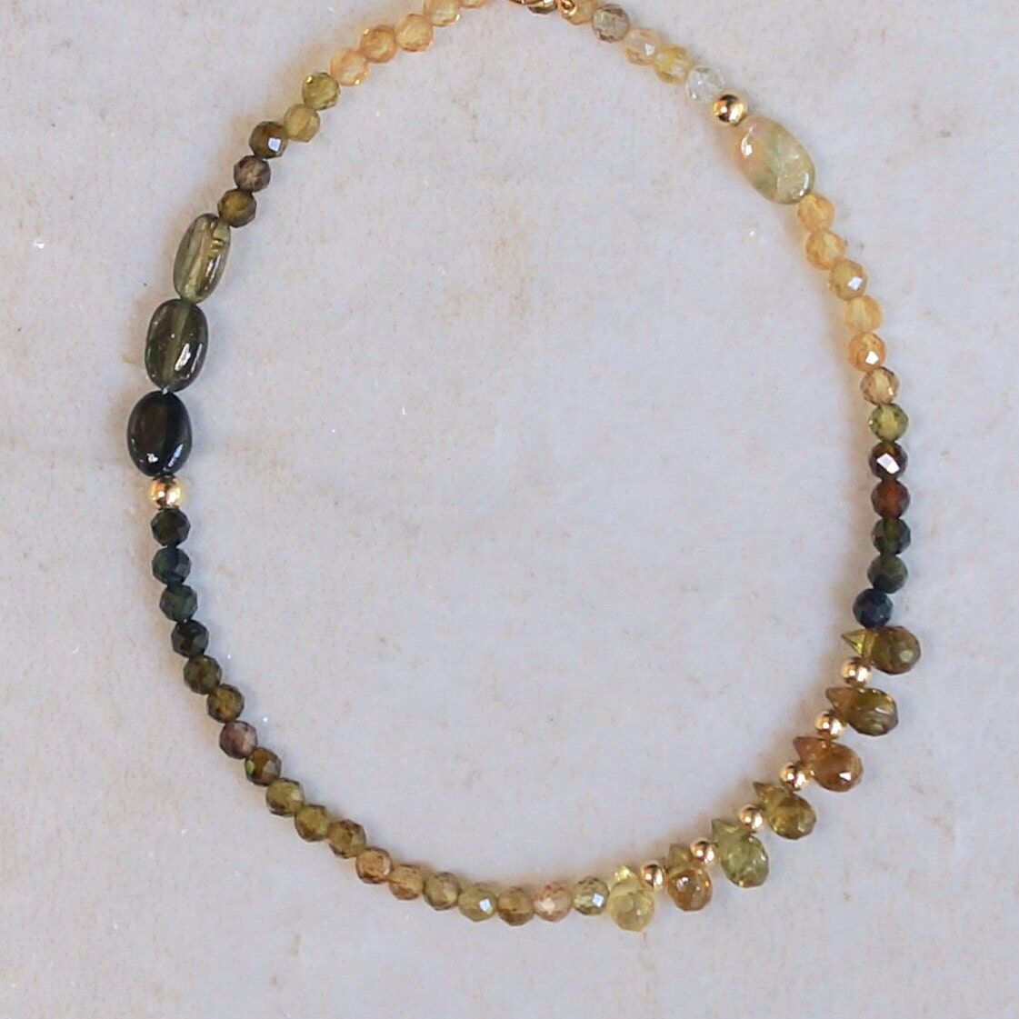 14K Solid Gold: Tourmaline Bracelet | 2.5mm | Ombre | Teal Blue | Pink Green | Ocher