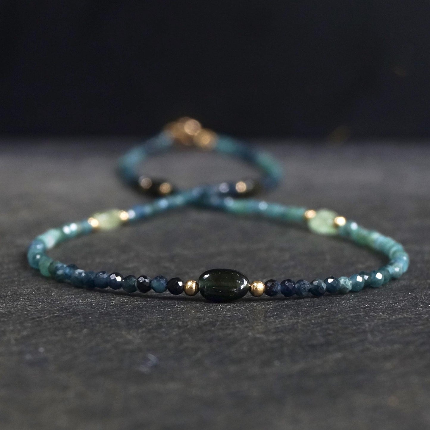 14K: Blue Tourmaline Necklace| Teal Blue | Boho| Bohemian | Ombre