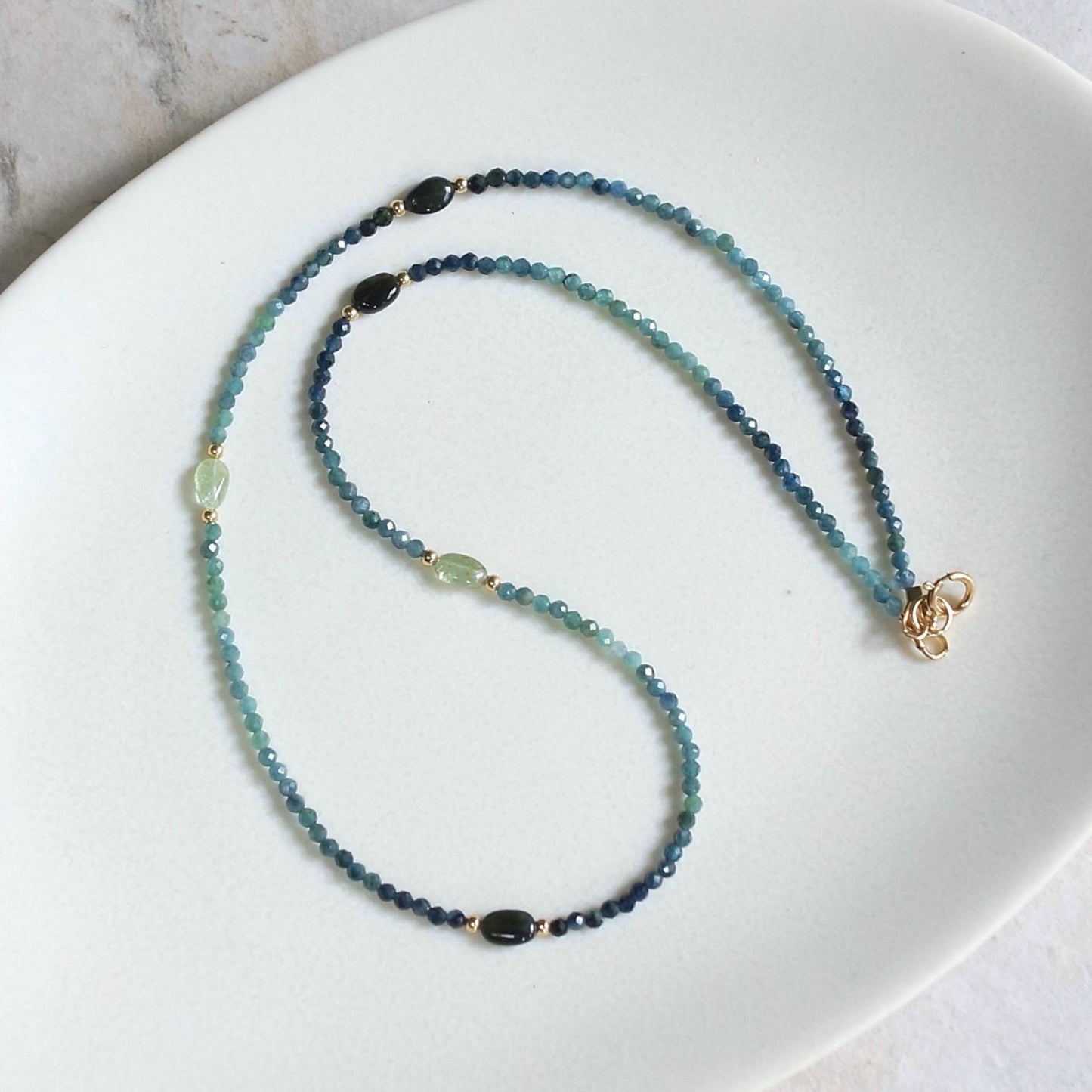 14K: Blue Tourmaline Necklace| Teal Blue | Boho| Bohemian | Ombre