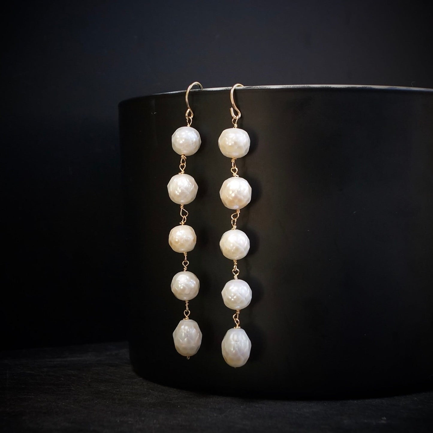 14K Solid Gold: Pearl Dangle Earrings| Ivory| Bridal| Wedding Earrings