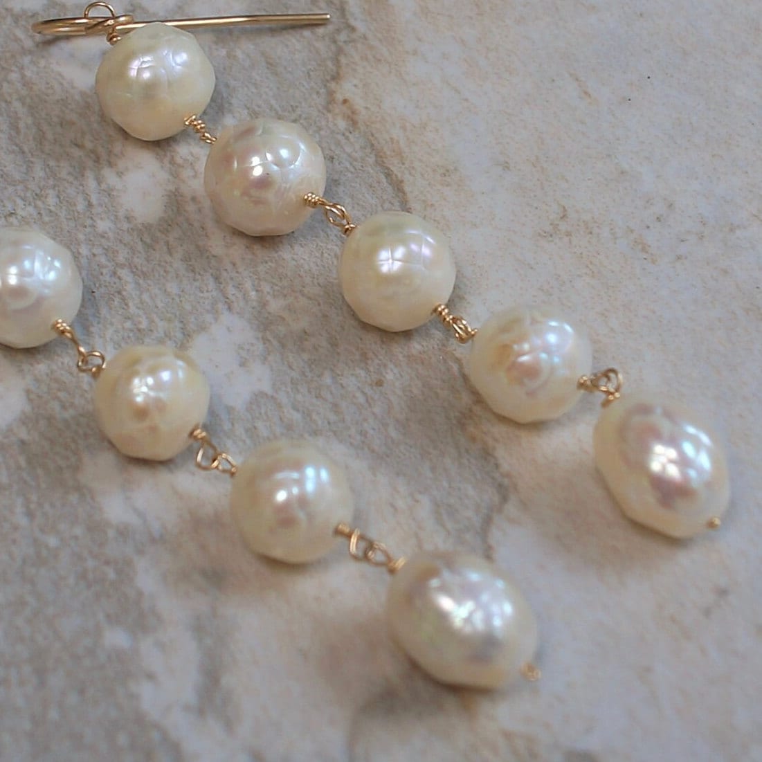 14K Solid Gold: Pearl Dangle Earrings| Ivory| Bridal| Wedding Earrings