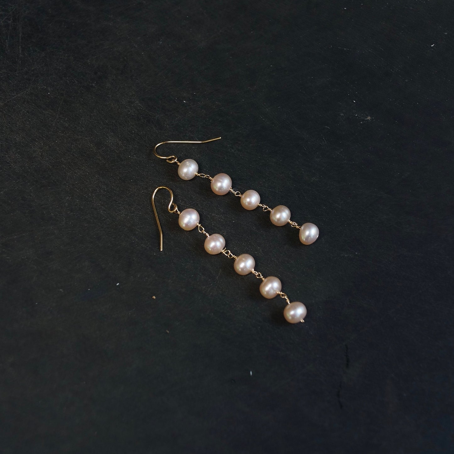 14K Solid Gold: Natural Pearl Dangle Earrings| Light Pink | Bridal Jewelry| Wedding Earrings