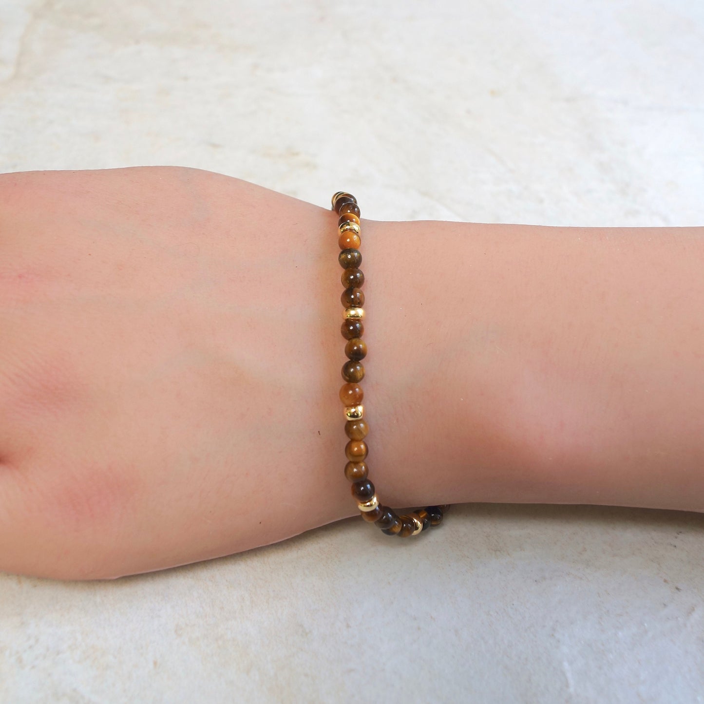 14K: Tiger's Eye Bead Bracelet | 4mm |  Spiritual Bracelet | Brown Gemstone | Fine Jewelry | For Him| Solid Gold