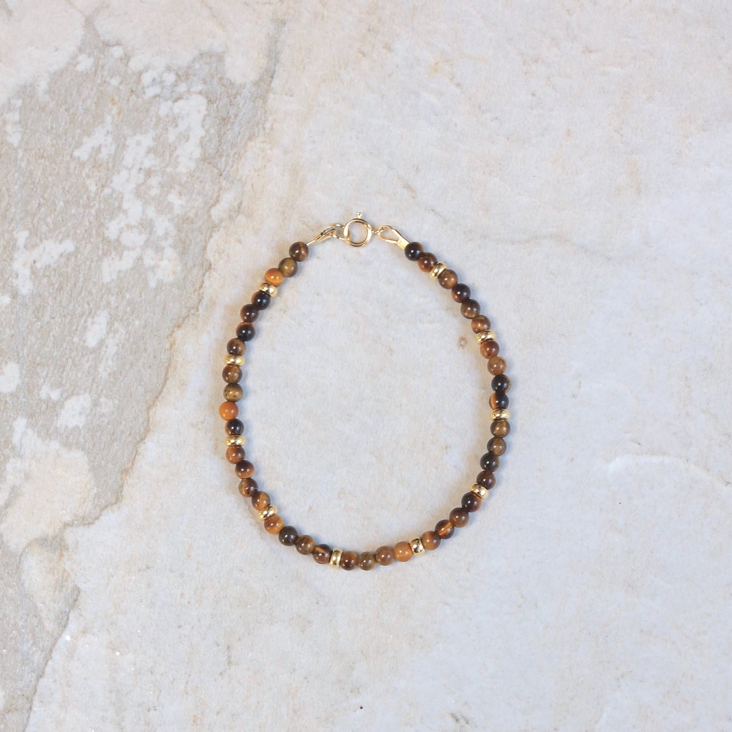 14K: Tiger's Eye Bead Bracelet | 4mm |  Spiritual Bracelet | Brown Gemstone | Fine Jewelry | For Him| Solid Gold