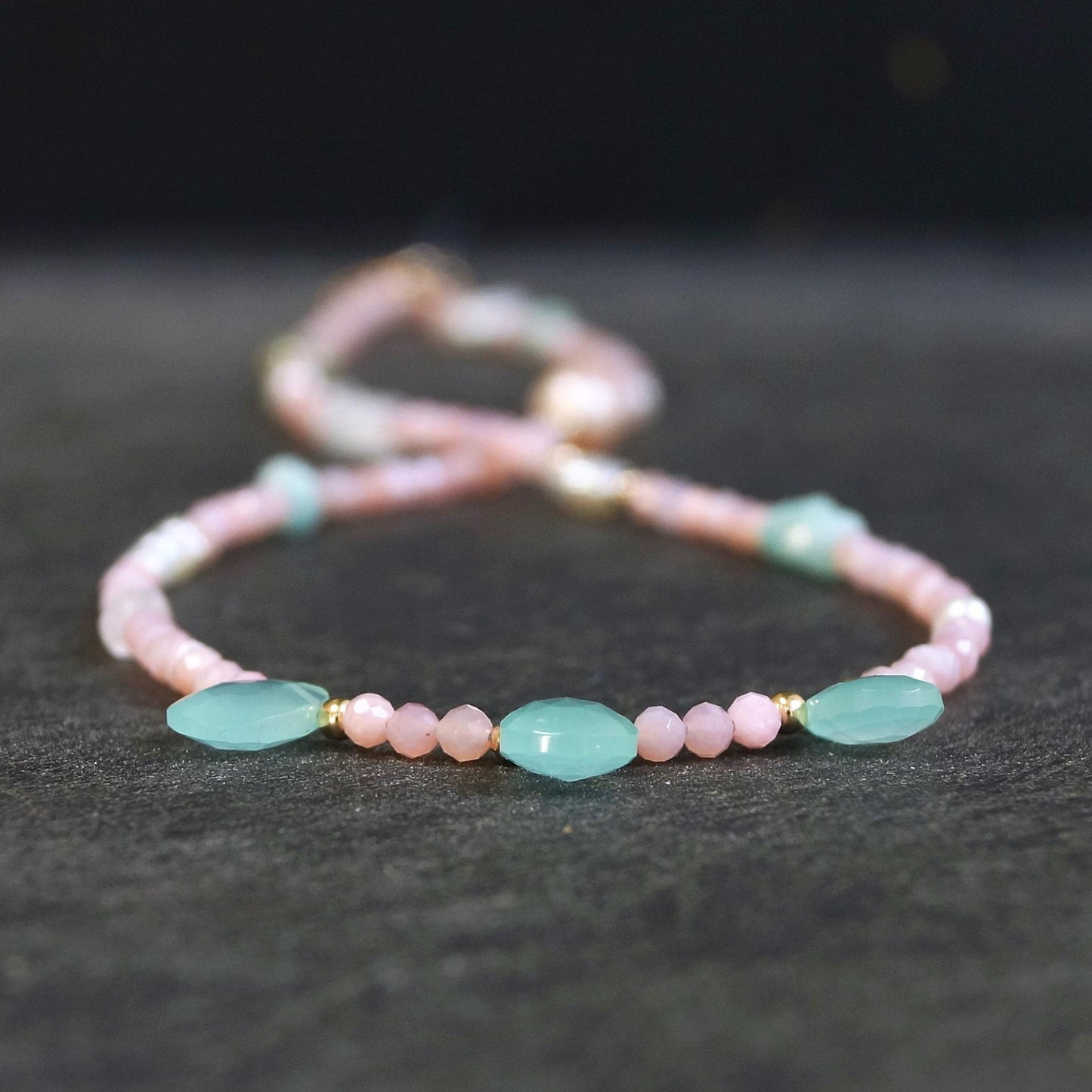 14K Solid Gold: Pink Opal Necklace | 2.5mm | Fine Jewelry