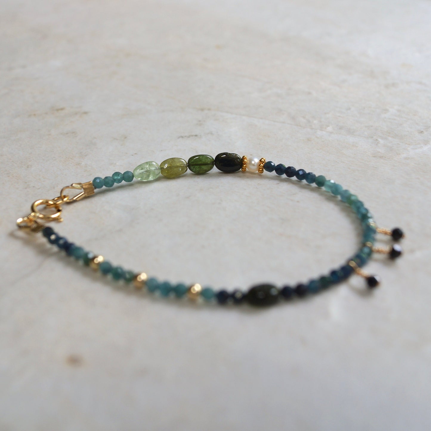 14K Solid Gold: Blue Tourmaline Bracelet | 2mm | Teal Blue| Fine Jewelry