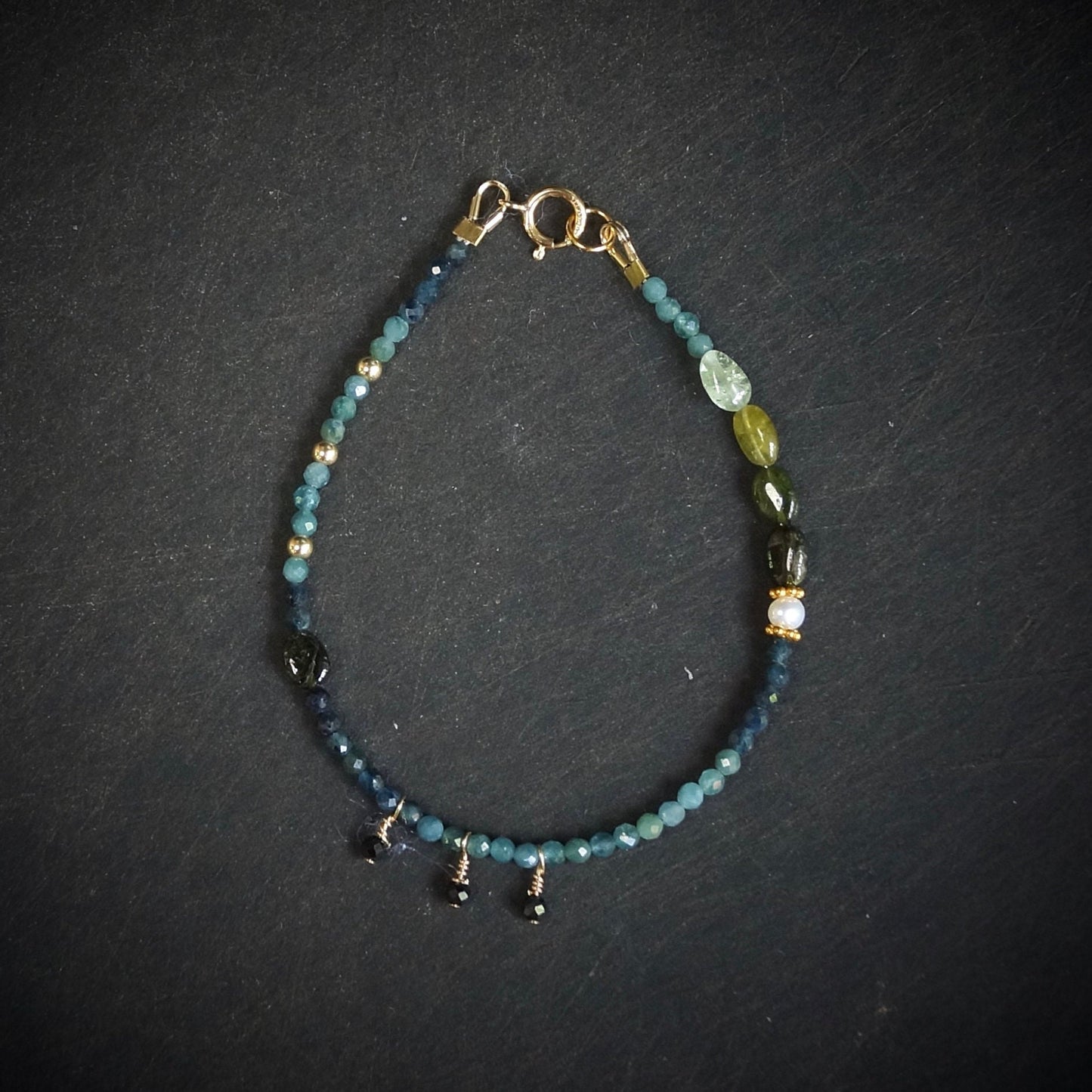 14K Solid Gold: Blue Tourmaline Bracelet | 2mm | Teal Blue| Fine Jewelry