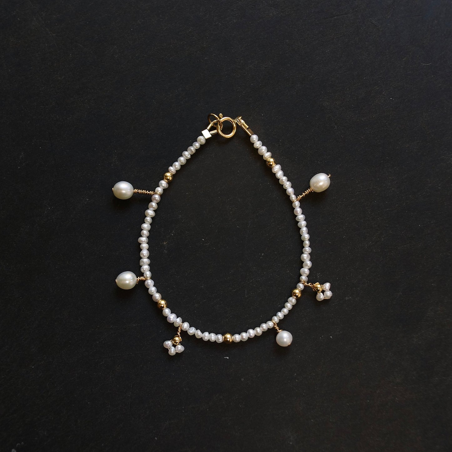 14K Solid Gold: Natural Pearl Bracelet| Cluster Pearl| 2.5mm| Bridal Jewelry| Fine Jewelry