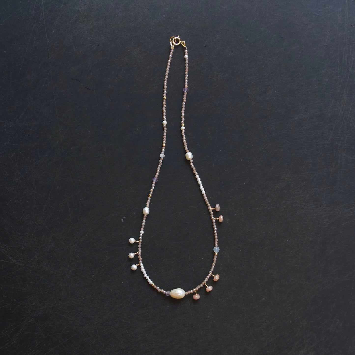 14k Solid Gold: Peach Moonstone Necklace| 2.5mm |  Fine Jewelry