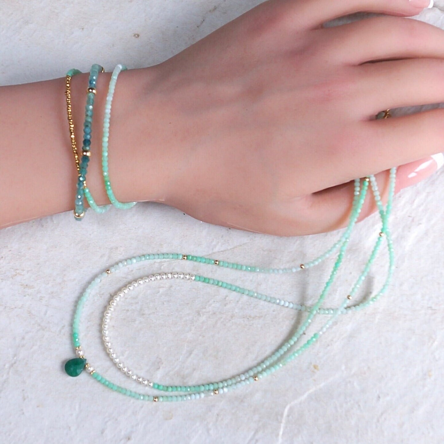 14K Solid Gold & 24K Vermeil : Ombre Chrysoprase Bracelet | 2mm | Apple Green | Boho| Delicate Bracelet | Fine Jewelry | Hill Tribe