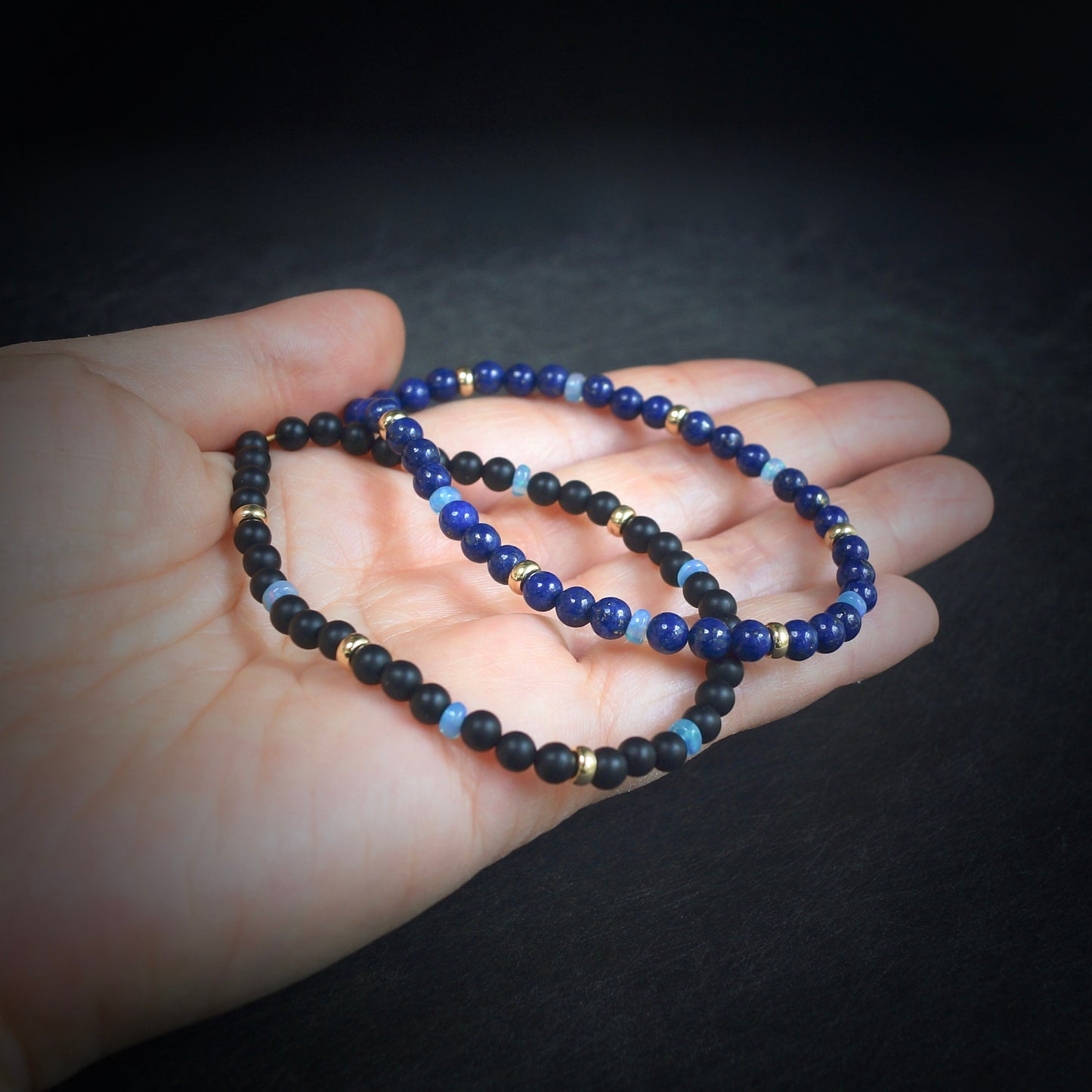 14K: Lapis Lazuli Mens Bracelet | 4mm | Blue Opal | Fine Jewelry