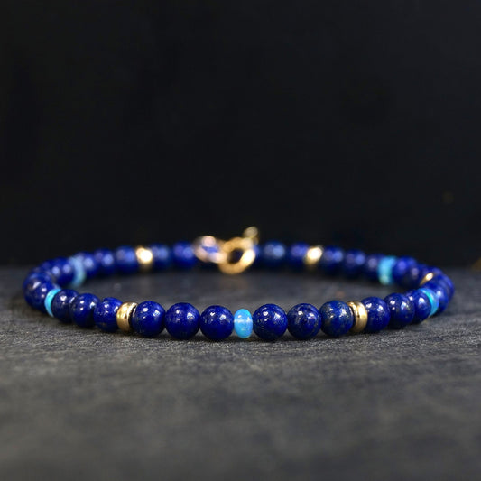 14K: Lapis Lazuli Mens Bracelet | 4mm | Blue Opal | Fine Jewelry