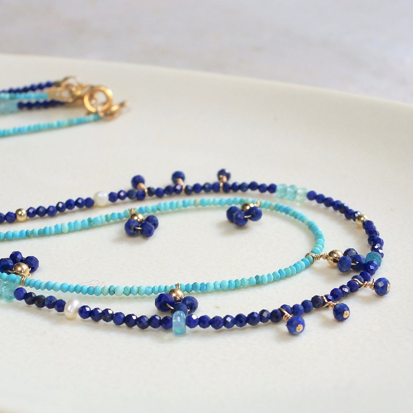 14k Solid Gold: Turquoise Necklace | Lapis Lazuli Necklace | Fine Jewelry | Little Charms