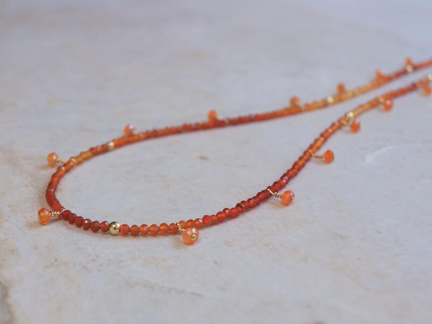 14k Solid Gold: Carnelian Cham Necklace| 2mm | Fine Jewelry