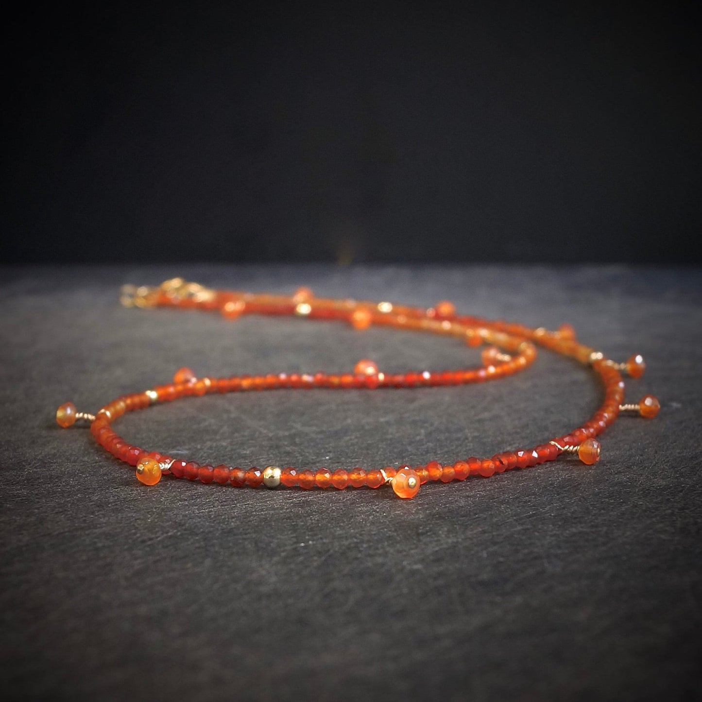 14k Solid Gold: Carnelian Cham Necklace| 2mm | Fine Jewelry