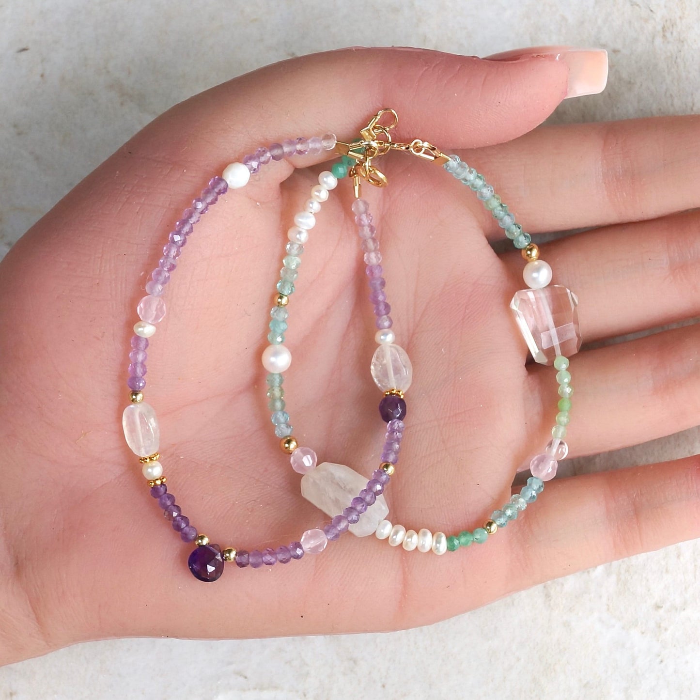 14K: Amethyst Bracelet | 2.5mm | Pastel purple & Pink | Spiritual Bracelet | Boho| Delicate  | Fine Jewelry | Anniversary