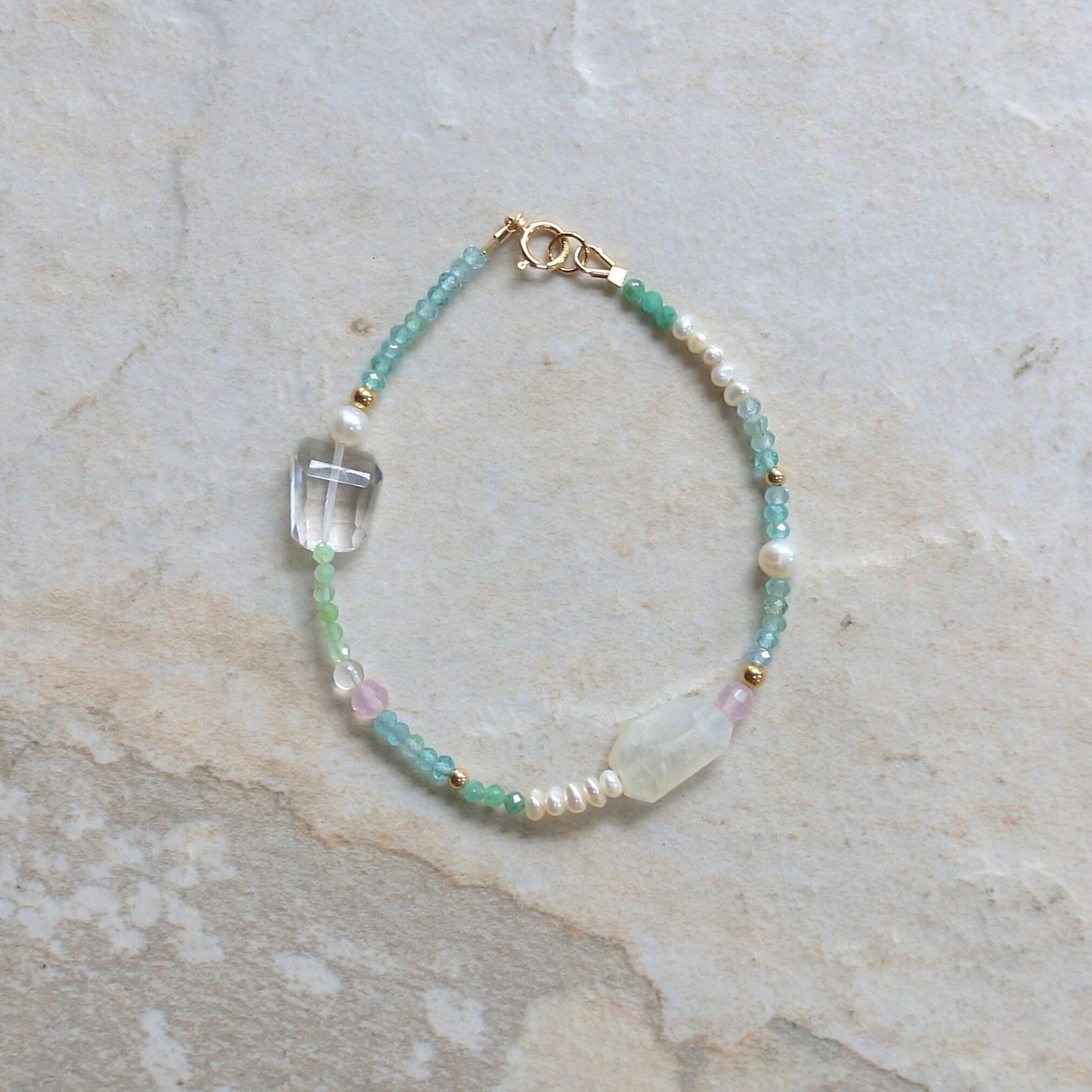 14K: Apatite Bracelet | 2.5mm | Pastel Green & Blue | Green Gemstone | Boho| Delicate  | Fine Jewelry | Anniversary