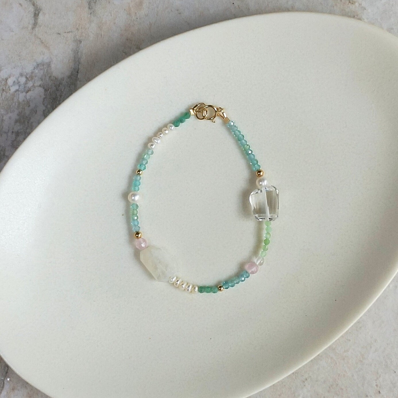 14K: Apatite Bracelet | 2.5mm | Pastel Green & Blue | Green Gemstone | Boho| Delicate  | Fine Jewelry | Anniversary