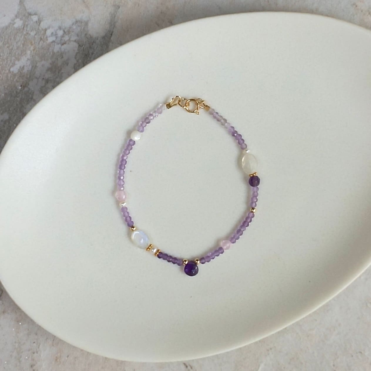 14K: Amethyst Bracelet | 2.5mm | Pastel purple & Pink | Spiritual Bracelet | Boho| Delicate  | Fine Jewelry | Anniversary