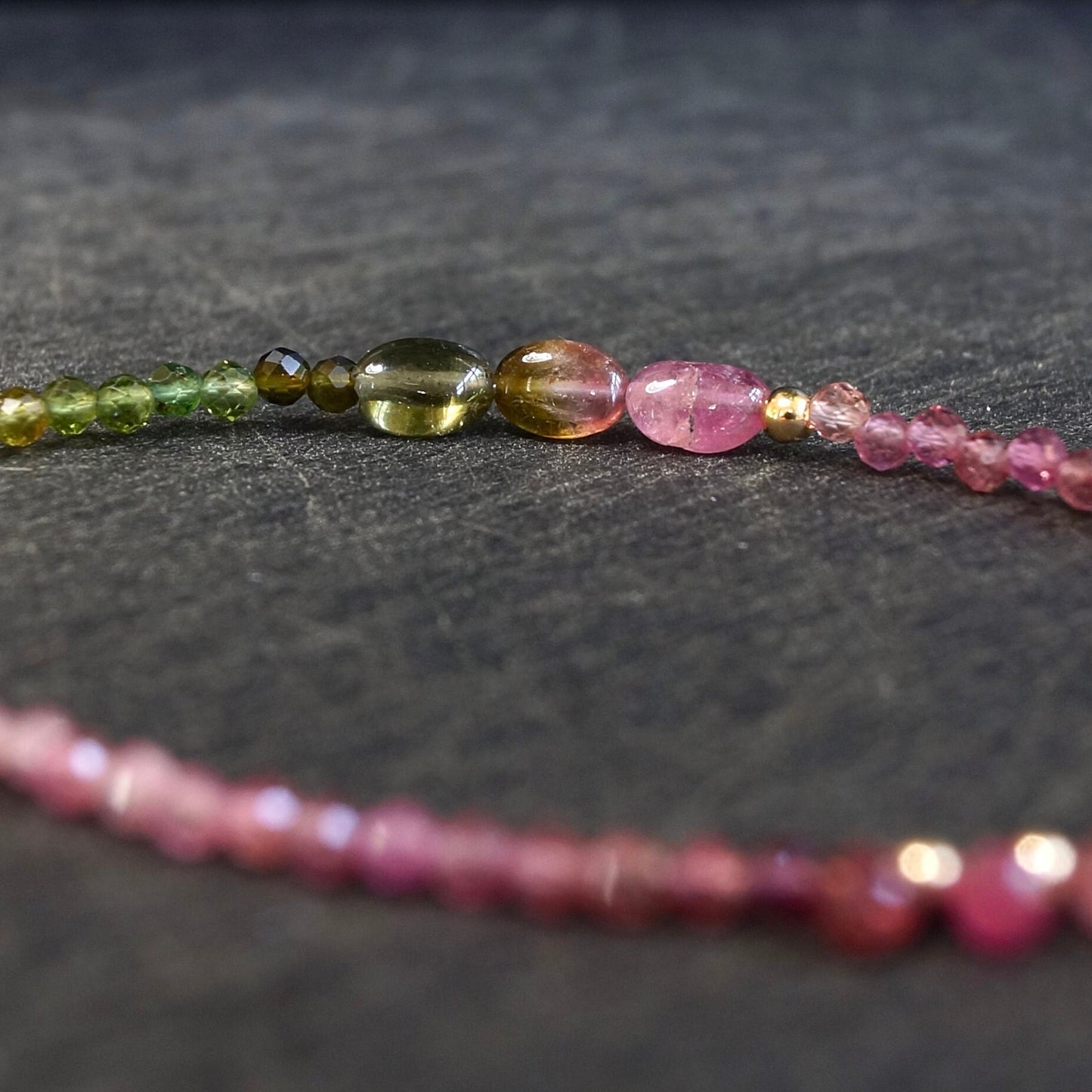 14K Solid Gold: Tourmaline Bracelet | 2.5mm | Ombre | Teal Blue | Pink Green | Ocher