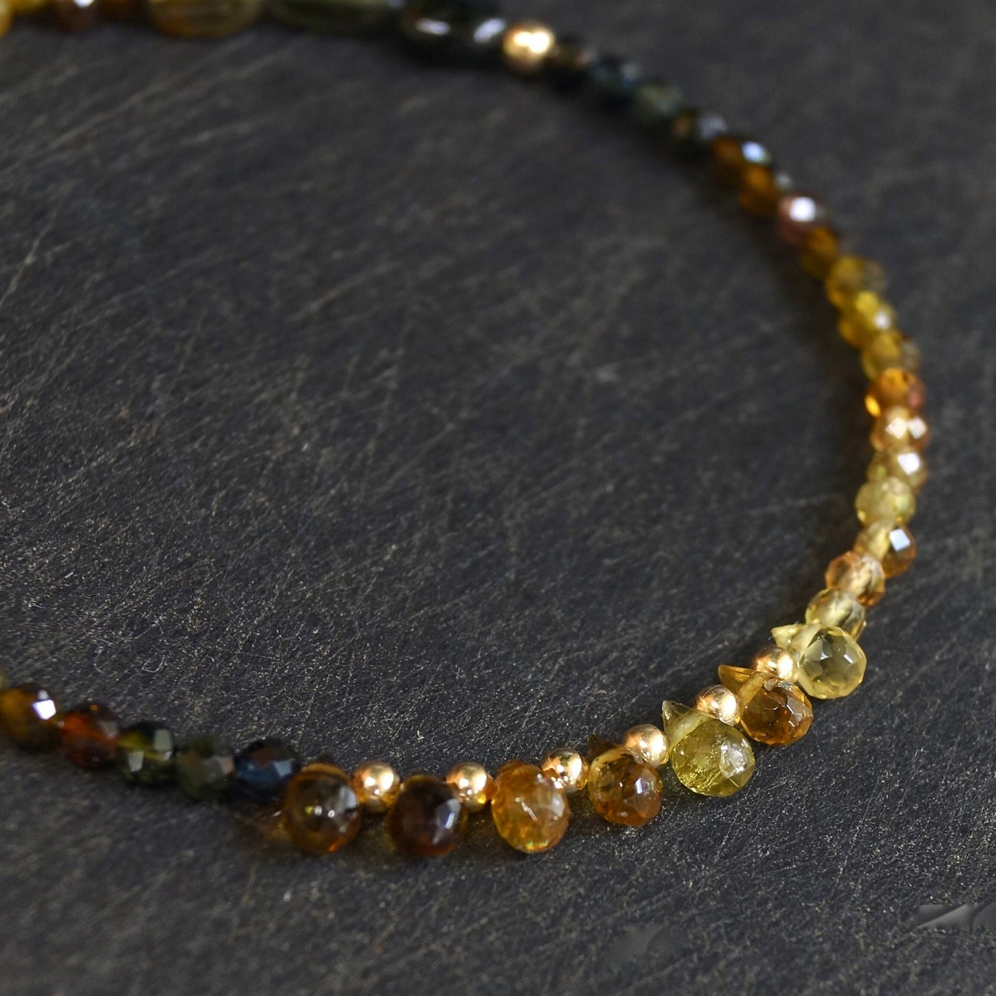 14K Solid Gold: Tourmaline Bracelet | 2.5mm | Ombre | Teal Blue | Pink Green | Ocher