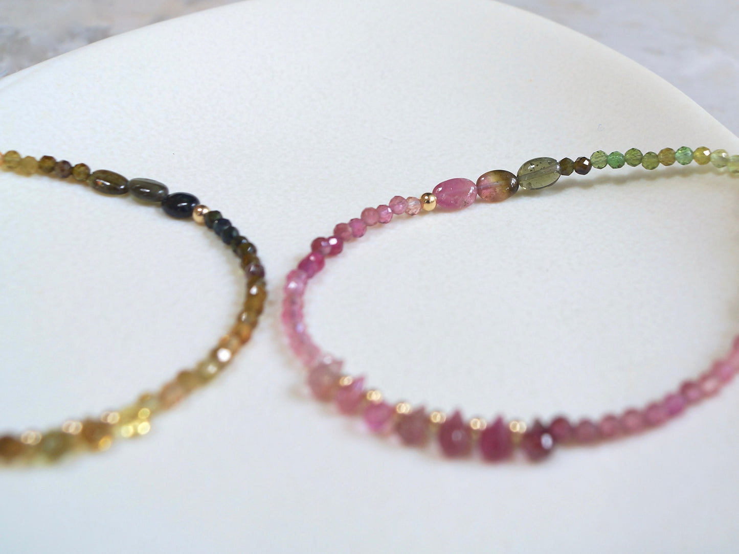 14K Solid Gold: Tourmaline Bracelet | 2.5mm | Ombre | Teal Blue | Pink Green | Ocher