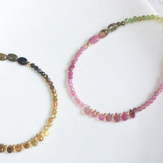 14K Solid Gold: Tourmaline Bracelet | 2.5mm | Ombre | Teal Blue | Pink Green | Ocher