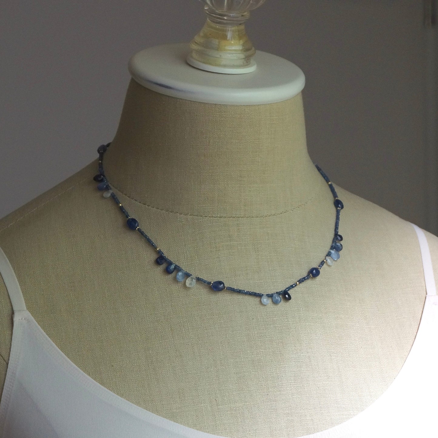 14k Solid Gold: Blue Sapphire Necklace| 2 mm |  Fine Jewelry